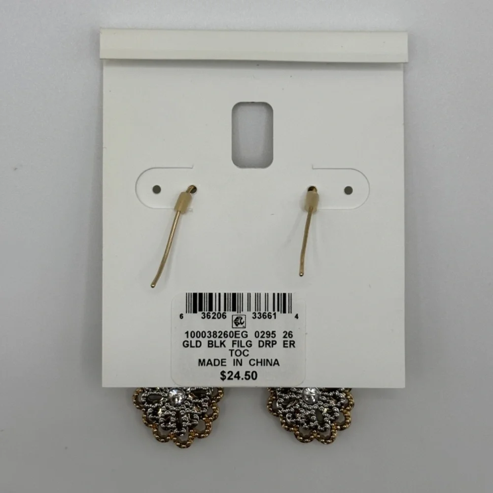Charter Club Women's Gold Black Beaded Flower Earrings - Picture 3 of 4